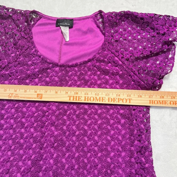 BRITTANY BLACK Lace Overlay Fairycore Flutter Sleeve Blouse Womens Sm Magenta - Picture 7 of 9